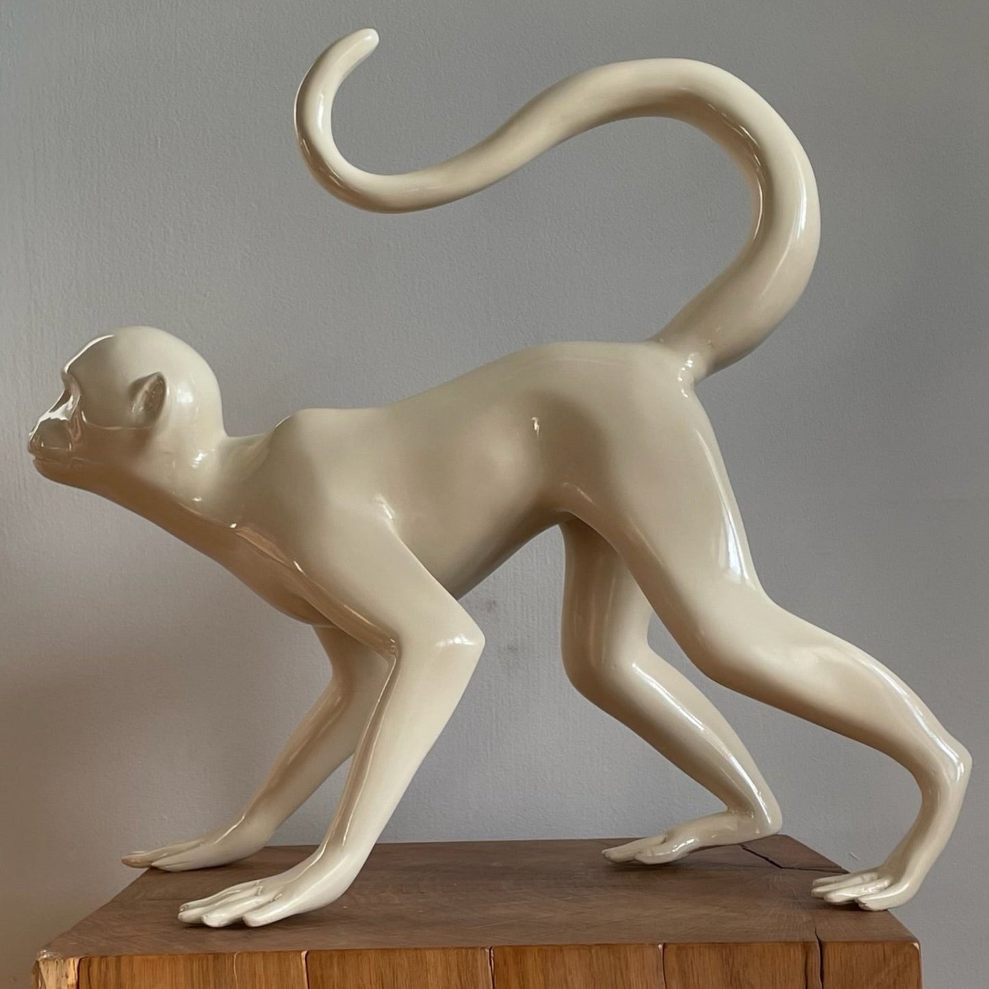 The Walking Monkey made from fibreglass sprayed in a beige high gloss finish