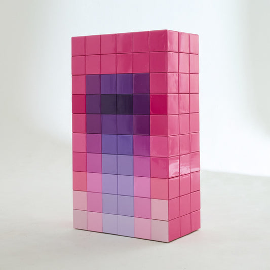 Tall gloss tile plinth in pink, purple and blue. From the Mulberry Christmas 2022 window campaign.