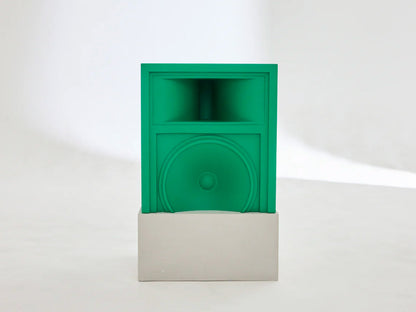 Green speaker style table with micro concrete base